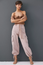 Anthropologie Wide Leg Pink Rose Lilac Cargo Pants Ankle Tie Pink 29P  NWT - £48.60 GBP