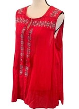 Caffe Marrahcoh Womens Embroidery Tassel Tunic Blouse Size XL Short Sleeve  - $14.69