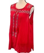 Caffe Marrahcoh Womens Embroidery Tassel Tunic Blouse Size XL Short Sleeve  - £11.55 GBP
