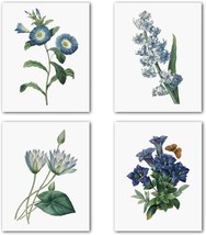 Blue Flower Canvas Wall Art Print, Vintage Floral Botanical Decor Antique Botany - £27.46 GBP
