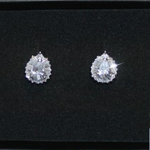 Pear and Baguette Diamond Alternatives Stud Earrings 14k White Gold over... - $46.54
