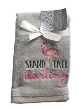 Flamingo Hand Towels Stand Tall Darling Embroidered Bathroom Set of 2 Gr... - £28.41 GBP