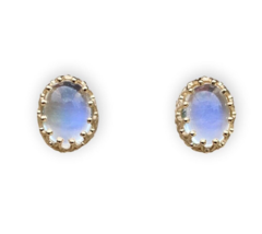 14k Yellow Gold Pair of Oval Genuine Natural Moonstone Stud Earrings (#J... - £510.33 GBP