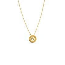 14K Solid Gold Mini Disk Disc Paw Print Dainty Necklace - Minimalist 16&quot;-18&quot; - £124.69 GBP