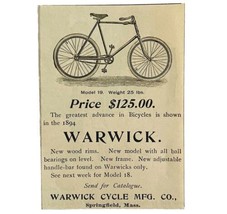 Warwick Cycle Co Bicycle 1894 Advertisement Victorian Bike Model 19 ADBN1x - £10.22 GBP