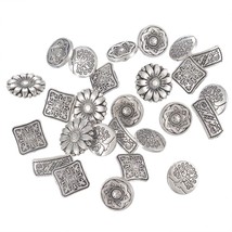 50 Pieces Antique Metal Buttons With Shank Round/Square/Flower Shaped De... - $18.99