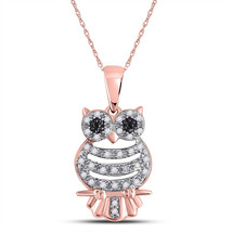 10kt Rose Gold Round Black Color Enhanced Diamond Owl Animal Pendant 1/6 Cttw - £214.25 GBP