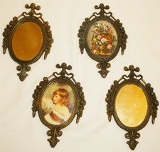 ANTIQUE WALL DECOR ITALY BRONZE FRAME SET OF 4 MIRRORS &amp; PICTURES ROSES - £36.04 GBP