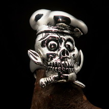 Excellent Men&#39;s Chef Skull Ring crossed Cutlery - antiqued Sterling Silver - £84.71 GBP
