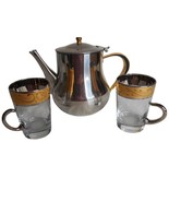 CulinArt Stainless Steel Coffee Tea Pot Pitcher glass gold accent cups C... - $65.98
