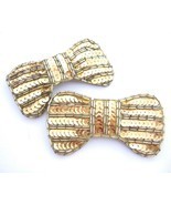 SEQUIN and BEAD BOW BARRETTES  Vintage Pair Set of 2 Hair Jewelry Goldtone - £13.42 GBP