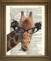 &#39;Giraffe in Glasses&#39; Humorous Fun Dictionary Art Prints: CHOICE OF 2 DESIGNS - £6.29 GBP