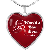 Mom Message World&#39;S Best Mom Necklace Stainless Steel or 18k Gold Heart Pendant - £29.64 GBP+