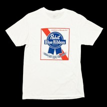 NEW Pabst Blue Ribbon PBR Beer Men&#39;s White Logo Cotton T-Shirt Medium M - £17.83 GBP