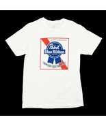 NEW Pabst Blue Ribbon PBR Beer Men&#39;s White Logo Cotton T-Shirt Medium M - £17.91 GBP