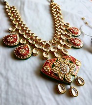 VeroniQ Trends-Elegant Rani Haar Kundan Necklace in Green Meenakari Pendant  - £150.13 GBP
