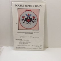 Double Heart &amp; Tulips Applique Pattern 14&quot; Round Hoop Country Appliques - $12.86