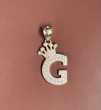 14k Yellow Gold Plated 2Ct Lab Created Diamond Crown Initial Letter &quot;G&quot; Pendant - £120.91 GBP