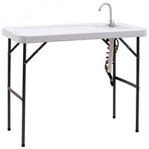 Folding Cleaning Sink Faucet Cutting Camping Table with Sprayer - £107.77 GBP