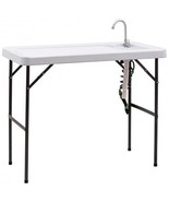 Folding Cleaning Sink Faucet Cutting Camping Table with Sprayer - £106.97 GBP