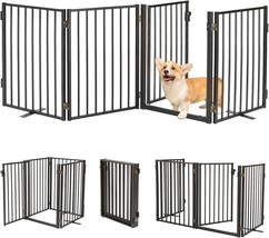 Metal Freestanding Dog Gates With Door,Indoor&amp;Outdoor Pet Fences For Pup... - $108.99