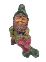 Vintage Ceramic Garden Gnome 1970s Shelf Sitter Elf Pixie Green Red 1&quot; Mystical - £39.96 GBP