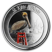 1 Oz Silver Coin 2019 EC8 Saint Kitts &amp; Nevis $2 Color Proof - Brown Pelican - £100.96 GBP