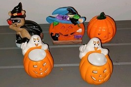 Jack-o’-lantern Tealight Holders 2 Pumpkin Ghost Witch Teddy Bear Lot 5 ... - $16.99
