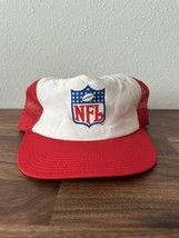 Vintage NFL Shield Logo Football Snapback Trucker Hat Mesh Made in USA Red White - £16.07 GBP