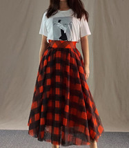 A-line Orange Plaid Tulle Midi Skirt Women Plus Size Fluffy Long Plaid Skirt image 3