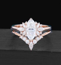 Marquise set Unique Vintage Cluster engagement Bridal Promise Anniversary Rings - £108.18 GBP