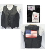 Junior Vest Black Leather Flag Real Work Wear Size L  Armpit to Armpit 1... - $16.65