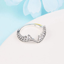 925 Sterling Silver Sparkling Asymmetric Wave Ring With Clear Cz Ring For Women - £18.28 GBP