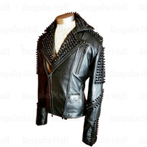 New Handmade Men Slim Fitting Black Spiked Studded Punk Rock Leather Jacket-275 - £237.04 GBP+