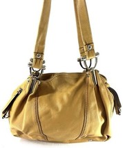 B. Makowsky Mustard Yellow Leather Shoulder Bag Double Strap Zip Pockets - $463.17 MXN