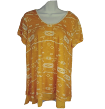 Signature Studio Womens Top Medium Yellow Aztec Knit Scoop Neck Hi Low Hem Boho - $15.95
