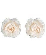 Vintage Carved Celluloid Rose Flower Rosettes Earrings White Clip On Mar... - £24.16 GBP