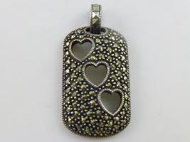 JUDITH JACK 3 Hearts Marcasite cutout Sterling Silver Rectangle PENDANT - $50.00