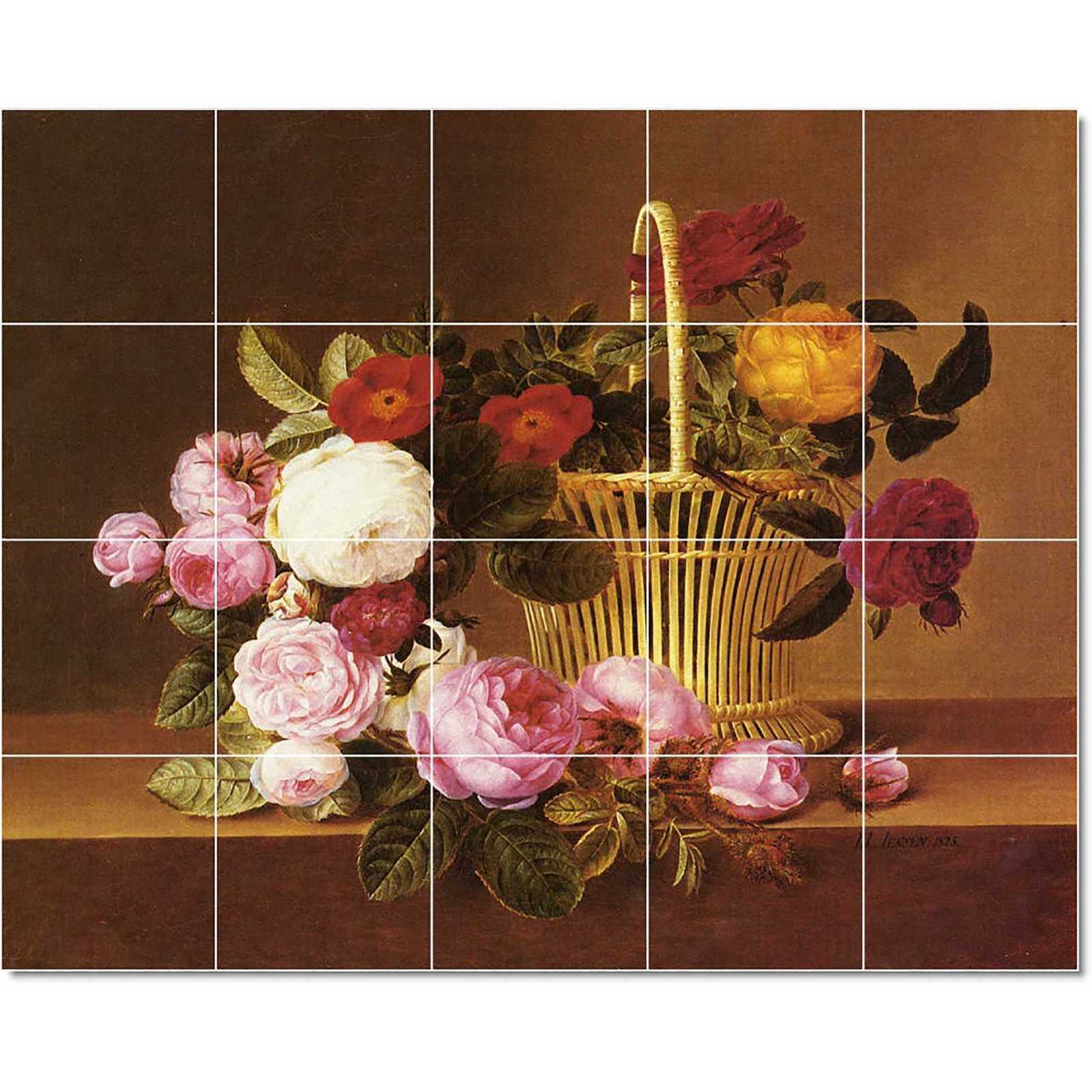 Jensen johann laurents a basket of roses on a ledge