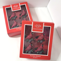 New Boxed Lenox Winter Greetings Red Cardinal 8 Napkin Rings Metal Pine ... - £42.36 GBP
