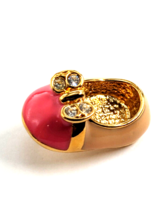 VTG Pink Baby Shoe Rhinestone Bow Butterfly Gold Tone Enamel Pin Tie Tack Avon - £7.46 GBP