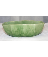 Vintage Oval Green Planter USA Scalloped Rim Basket Weave Design - $35.92