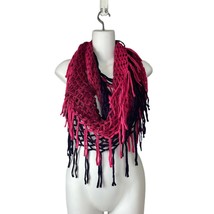 Beautiful Pink &amp; Purple Fringed Open Weave Knit Infinity Scarf - £10.54 GBP