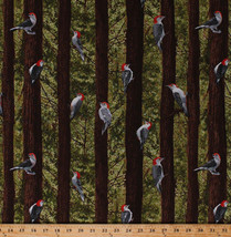 Woodpeckers Birds Trees Nature Landscape Cotton Fabric Print by Yard D376.10 - £22.64 GBP