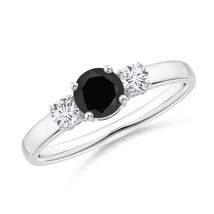 ANGARA 5mm Black Onyx and Diamond Three Stone Engagement Ring in Sterling Silver - £454.37 GBP