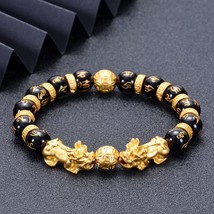 Natural Real Black agate Bracelet For Men Women Mantra Buddha Pixiu Feng Shui Ch - £24.95 GBP