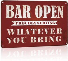 Bar Open Metal Tin Sign Outdoor Patio Backyard Bar Signs Vintage NEW - £12.75 GBP