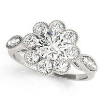 0.90 Ct Round Cut Diamond Flower Wedding Engagement Ring 14k White Gold Finish  - £70.33 GBP