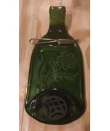 Up-Cycled Moss Green Wine Bottle Cheese Board &amp; Knife Flower Frosted Design - $14.95