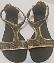 Seychelles Beaded  Sz 7.5 Flats Sandals Peep Toe Leather Gold Back Zipper - £10.02 GBP